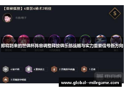 即将到来的世俱杯阵容调整释放俱乐部战略与实力重要信号新方向